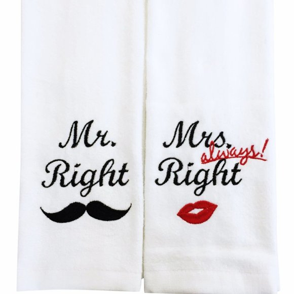 Set of 2 Mr Right & Mrs Always Right Kitchen Towels - Picture 1 of 3